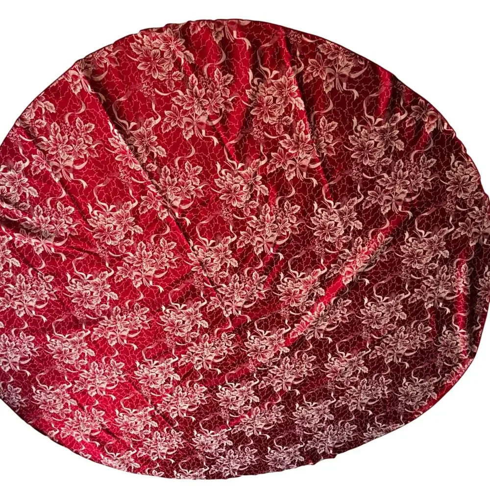 Vintage Christmas round tablecloth red & cream brocade reversible traditional